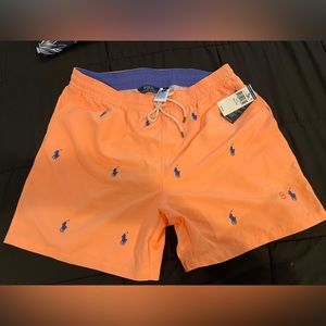 Neon Orange Ralph Lauren Polo Swim Trunks